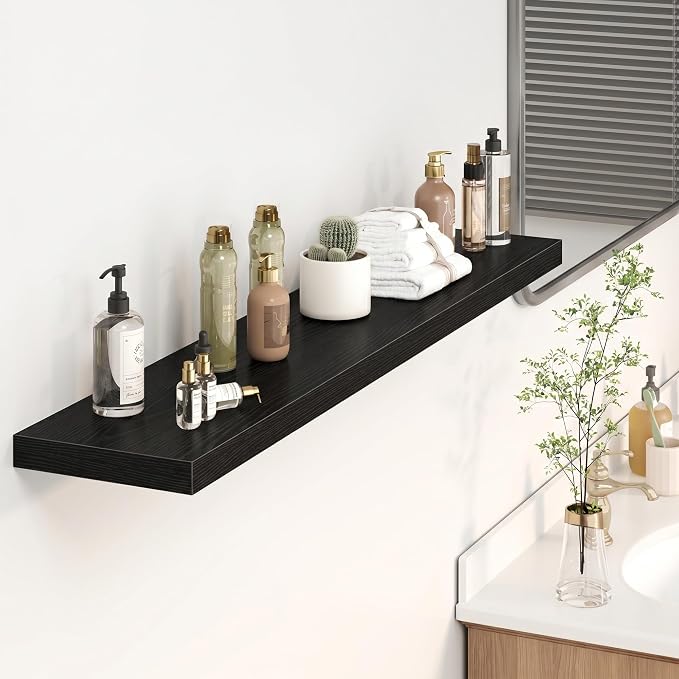 Heimlove Floating Shelves for Wall 48 Inches Long,9.3" Deep Black Floating Shelf Set of 2,Wall Mounted Wood Shelves for Bathroom Bedroom Living Room Kitchen Office,Shelf for Books Storage Room Decor