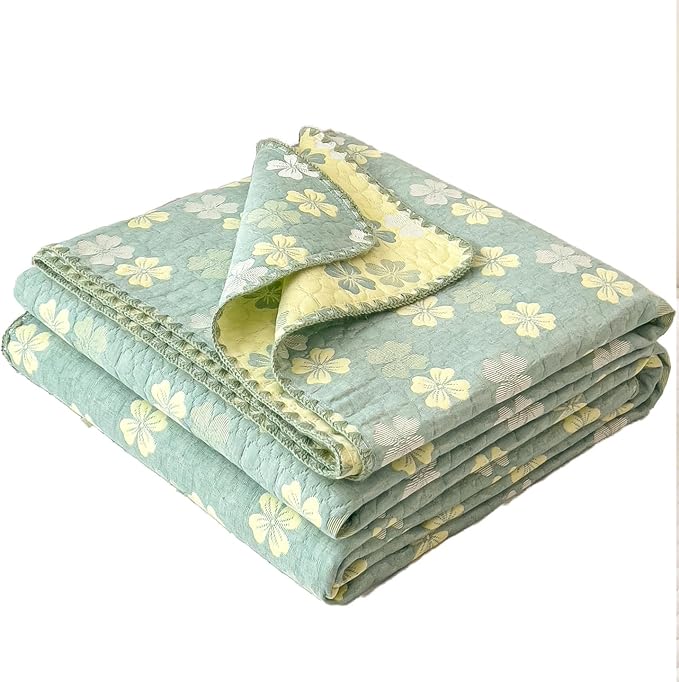 NIDITW Checkerboard Cotton Muslin Throw Blanket for Couch 6-Layer Checkered Gauze Blanket Soft Breathable All Season for Couch Bed Sofa (Four-Leaf Clover, Queen)