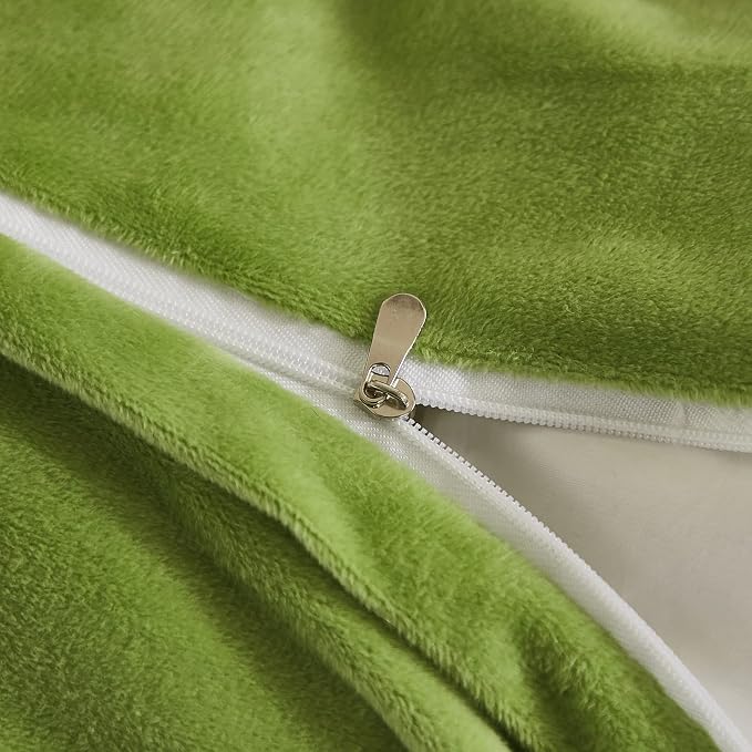 Faux Fur Velvet Fluffy Bedding Duvet Cover Set Down Comforter Quilt Cover with Pillow Shams, Ultra Soft Warm (Apple Green, Queen)
