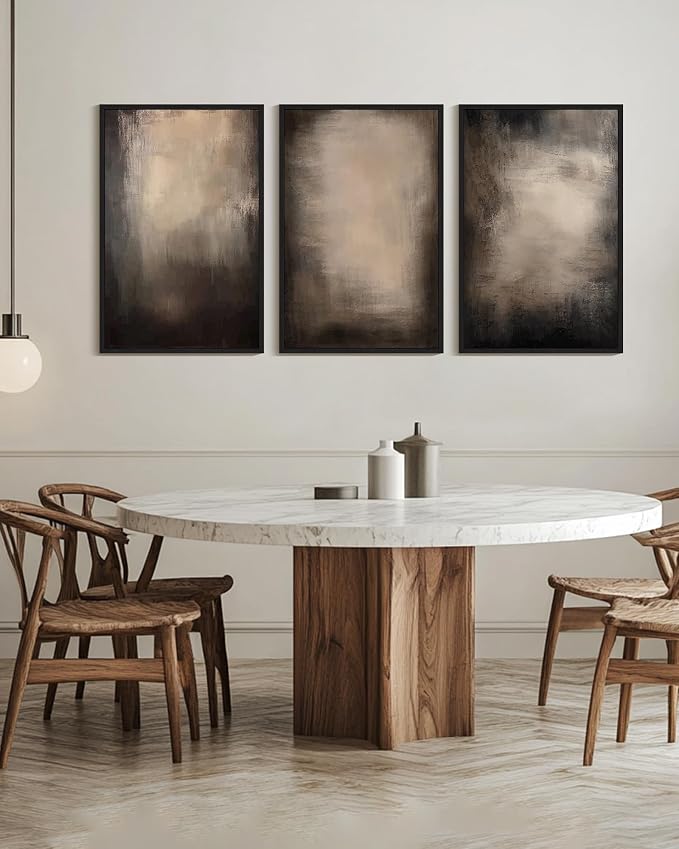 PHOPAGO Abstract Framed Wall Art Huge 24x36in Earthy in Deep Brown and Beige Tones Modern Art Decorative Keep Clam Bedroom Hallway Home Decor - Black Framed