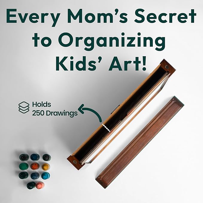 Magnetic Kids Art Frame 8.5x11 – Lift-Top Real Wood Artwork Display & Storage – Strap-Free Changeable Frame Holds 250 Drawings – Freestanding or Wall Mounted - Brown