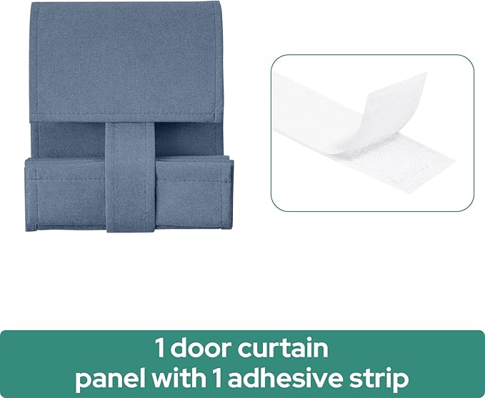 HOMEIDEAS Classroom 100% Linen Blackout French Door Curtains, Classroom Door Window Cover, Privacy Shades Thermal Insulated Small Window Covering, 1 Panel, W8 X L36 Inch, Stone Blue
