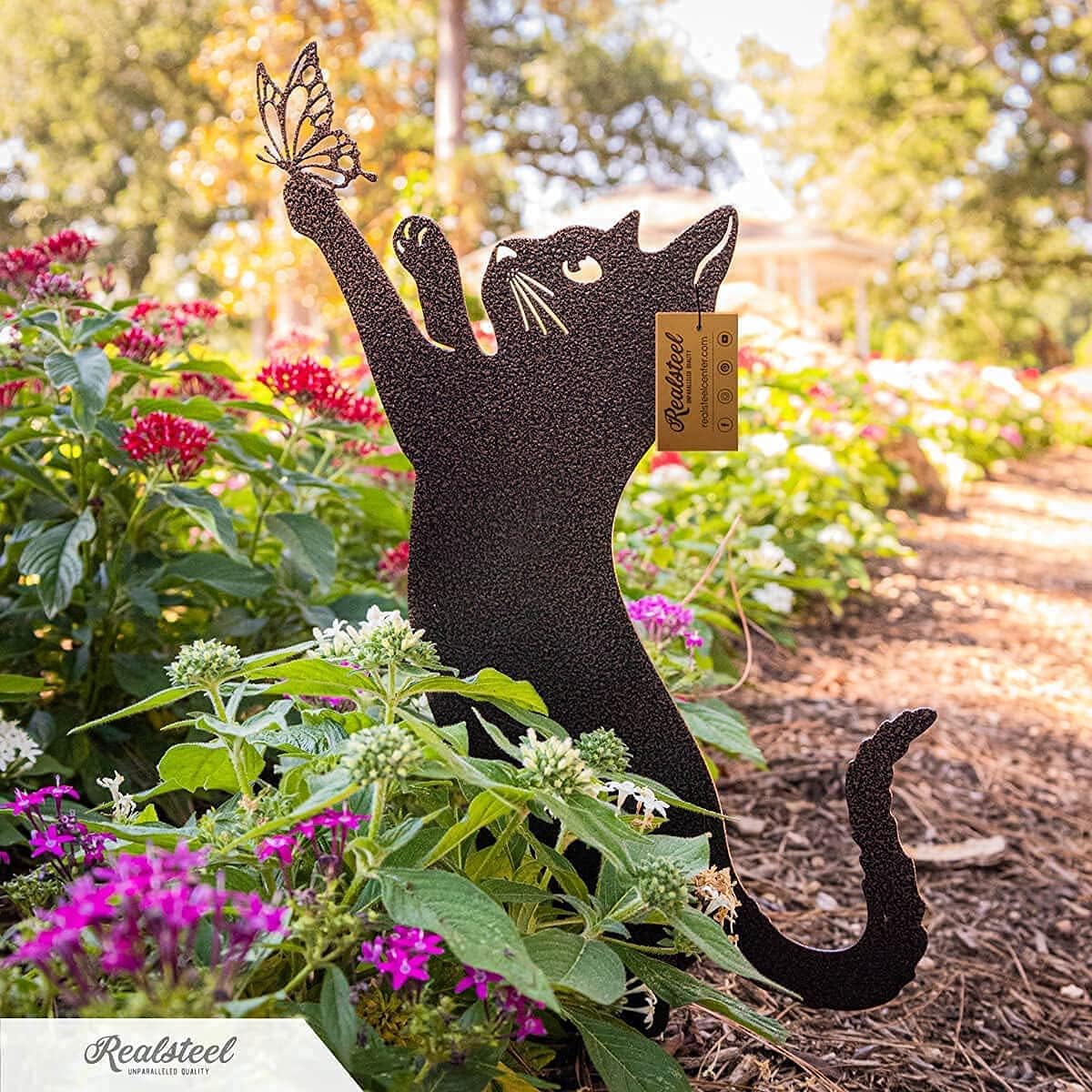 RealSteel I 3 Pack Steel Cat Garden Decor I Outdoor Yard Decorations I Gift for Cat Lovers I Lawn Ornaments and Statues I Garden Signs Decorative Outdoor - Penny Vein