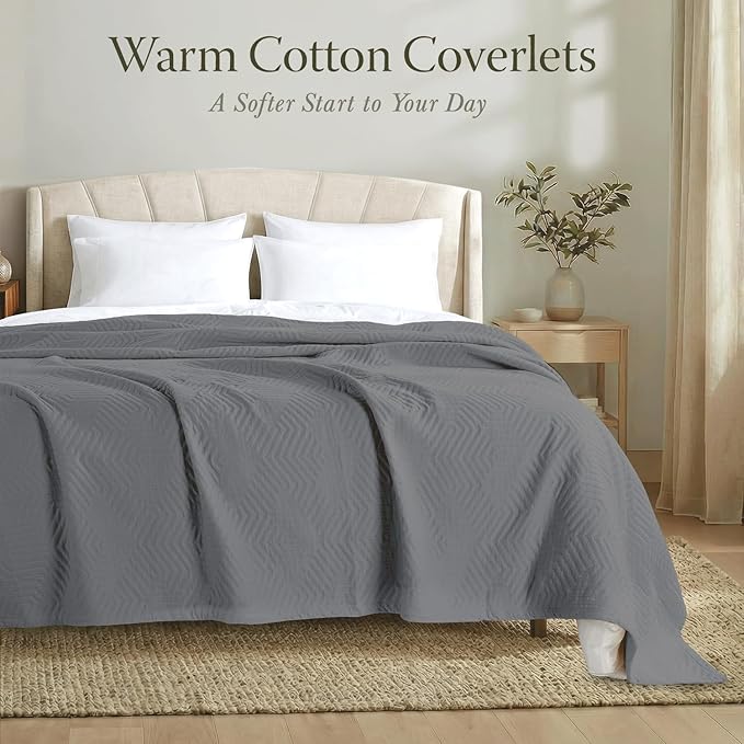 Threadmill Luxury Cotton Blankets for King Size Bed | All-Season Cozy 100% Cotton King Size Blanket | Aster Jacquard Soft & Lightweight Coverlet fits California King Size Bed, 104x92 | Dark Grey