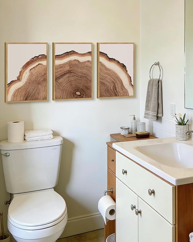 PHOPAGO Vintage Tree Rings Wood Framed Wall Art Modern Retro Stump Wall Decor Nature Farmhouse Rustic Art Prints Home Decor - 11x14in Natural Framed