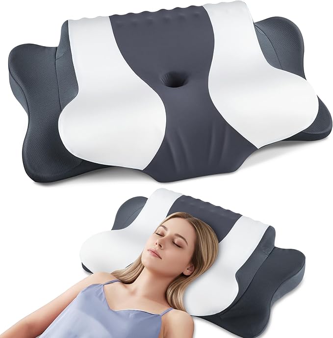 Cervical Neck Pillow for Pain Relief,Cervical Pillow with Memory Foam Ergonomic Pillows with Dual Heights for Back,Stomach and Side Sleepers Kids' Floor Pillows Cushions (Grey, Standard 26"×15")