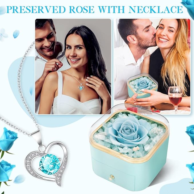 Beferr Gifts for Mom Preserved Real Rose with Necklace Eternal Roses Forever Flowers for Delivery Christmas Anniversary Birthday Mothers Day Flower Gifts for Women Her Grandma Wife Daughter Girlfriend