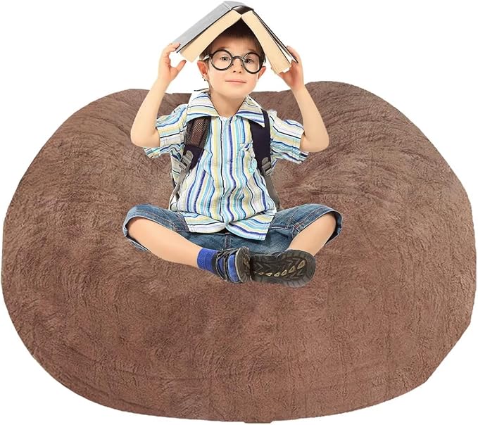 BCU Bean Bag Cover Comfy Beanbag Chair for Adults Without Filler Faux Fur Floor Chair Lazy Sofa Cover Comfy for Living Room Chairs, Khaki, 3.5FT