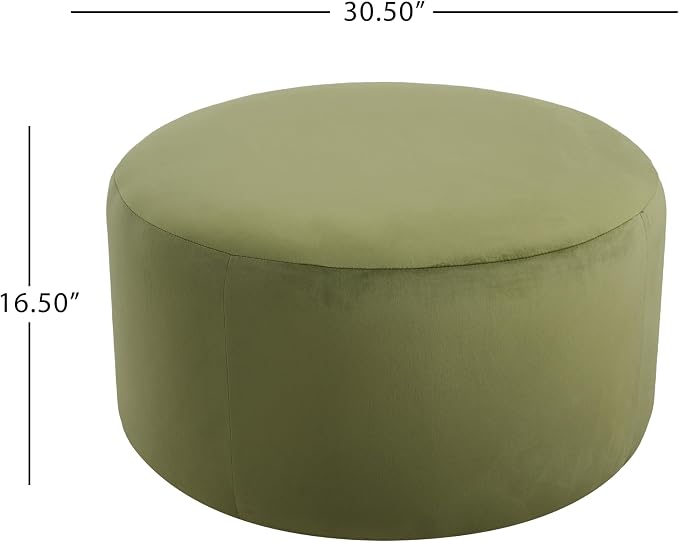 Christopher Knight Home 30"Ottoman Foot Stool Round, Velvet Pouf Footstool Ottoman Seat, Upholstery Foot Chair, Round Footrest Chair, Modern Side Table for Living Room Bedroom Home Decor, Olive Green