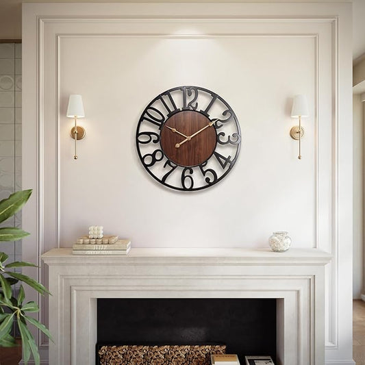 Vantic 24 Inch Large Wall Clock, Arabic Numeral Wood Oversized Wall Clocks for Living Room Decor, Farmhouse, Bedroom and Kitchen, Completely Silent, Non Ticking, Battery Operated