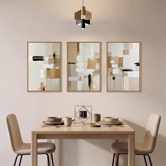 Large Abstract Beige Framed Canvas Wall Art Set, Neutral Textures Wall Decor, Warm Minimalist Shapes Wall Painting, Modern Neutral Art Prints for Living Room, Bedroom, Office - 24"X36"X3