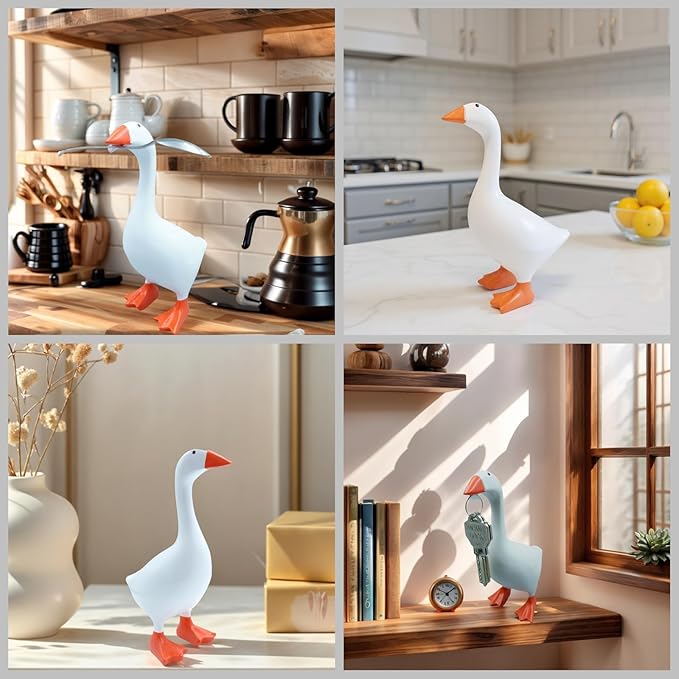 Desktop Goose Statue 7 inch Cute Resin Figurine for Office Desk Decor, Funny Home & Tabletop Decoration, Unique Housewarming Gifts for Women, Easter Gift Idea,White
