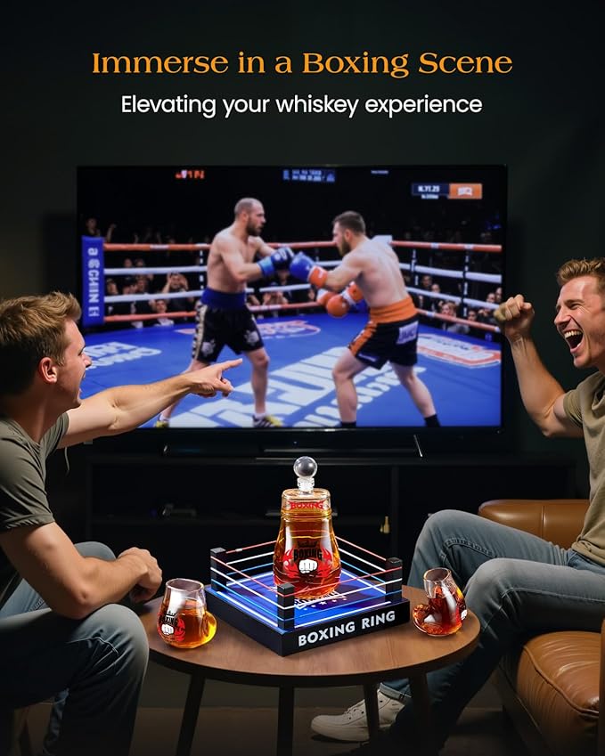 Boxing Gifts for Men Dad, Kollea Boxing Whiskey Decanter with 2 Boxing Glove Glasses - Home Bar Decor, Unique Anniversary & Birthday Gifts for Men, Brother, Whiskey Lovers, Coaches, Boxer Fans - Red