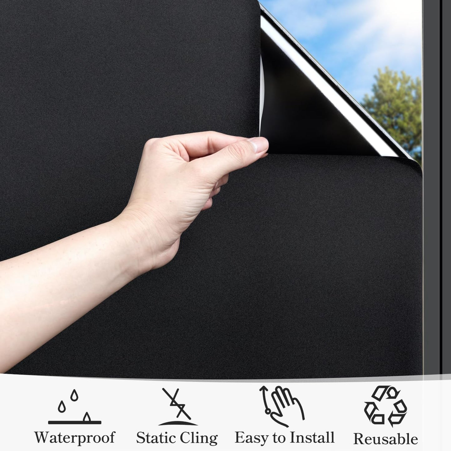 DUOFIRE Blackout Window Film Completely Light Blocking Privacy Window Film Room Darkening Frosted Tint Films for Day Sleep, Non Adhesive Static Cling Films DT-C009 (23.6 x 157.5 Inch)