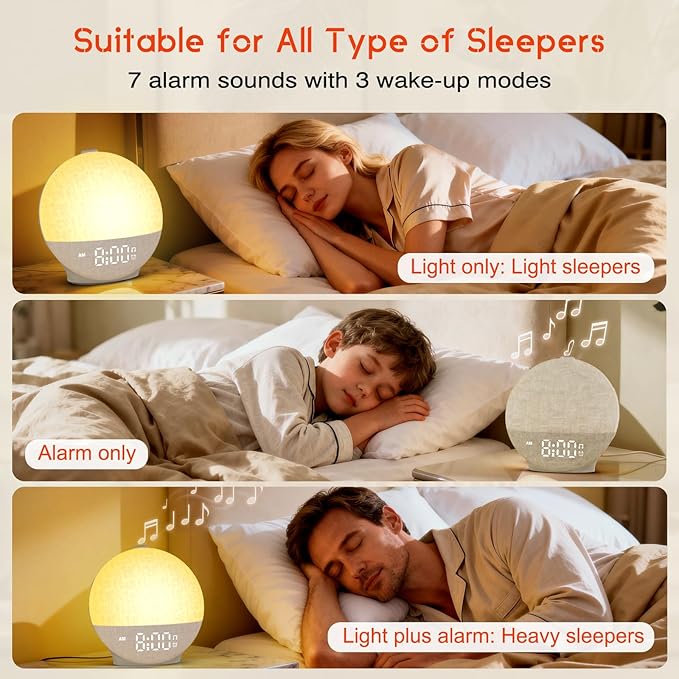 Sunrise Alarm Clock White Noise Machine, Sunset Simulation, 30 Soothing Sounds, 12 Color Night Light, Dimmable Sunlight Lamp Wake Up Light, Digital Clock for Kids Teens Heavy Sleepers Adults Bedrooms