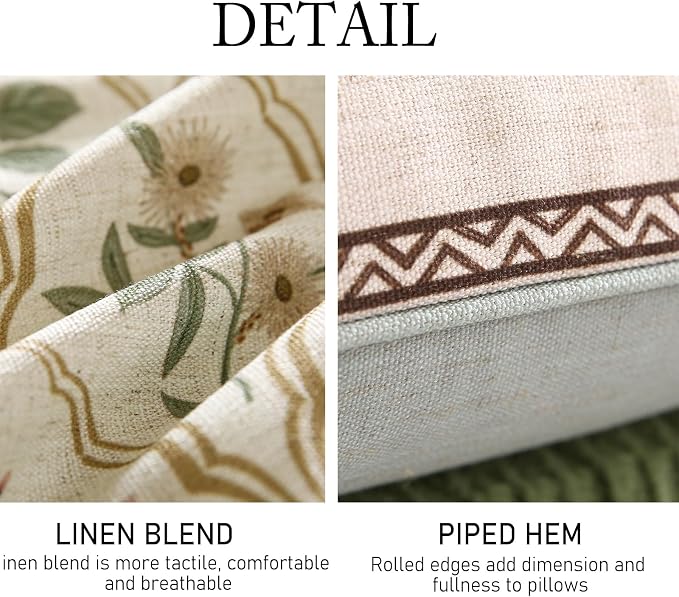 ISAENNE Vintage Linen Throw Pillow Cover,Set of 2,18"x18"-Serenity A | Designer Elegant Square Pillow Cover,Concealed Zipper Design,Floral Pattern,Sofa,Bedroom,Living Room,Lounge Chairs
