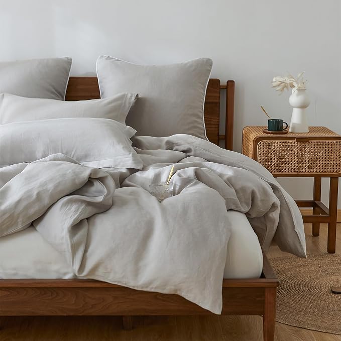 100% French Linen Pillow Shams Basic Style - Pack of 2 - Washed Solid Color Natural Flax Soft Breathable - Grey, 20'' x 36''