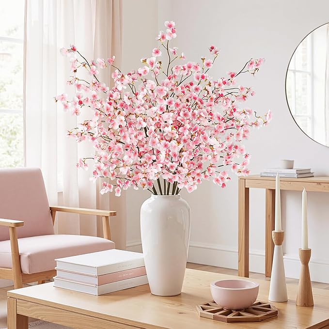 Uieke 24 Pcs Silk Cherry Blossom Branches, 40.5in Artificial Cherry Blossom Flowers Long Stems Fake Flowers Vase Arrangements for Wedding Home Japanese Decor, Pink