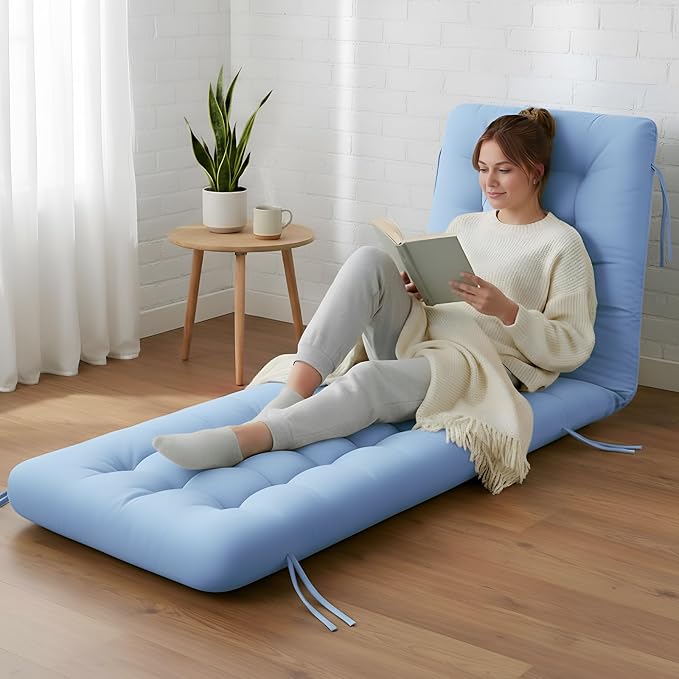 Vercraft Long Floor Cushion Large Floor Cushion with Brushed Cotton 74.8 x 27.5 x 3.15 in Jumbo Lounger Pillow for Outdoor Indoor Bay Window Meditation Yoga Reading Sleeping(1 Pc,Light Blue)