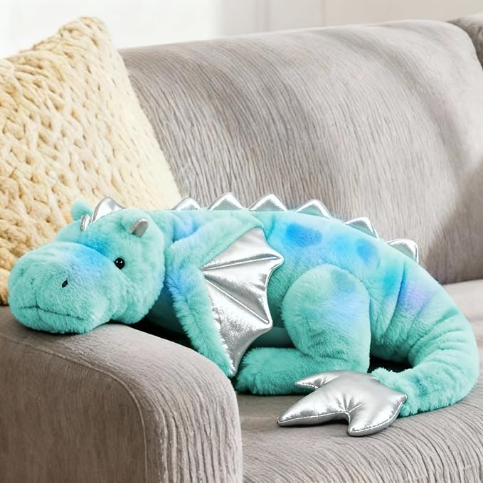 ARELUX Giant 50in 3Lb Big Colorful Green Dragon Large Stuffed Animals Cute Plush Toy Fuzzy Jumbo Teal Marble Dinosaur Pillow Plushies Cuddly Soft Green Pterosaur Plushie for Friends