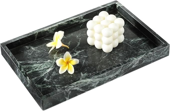 Koville Natural Marble Tray, Coffee Table Vanity/Decorative Tray for Jewerly, Watch, Perfume Candle Storage for Bedroom/Bathroom/Kitchen Countertop