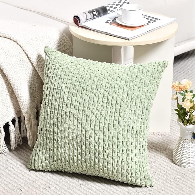 Fancy Homi 2 Packs Sage Green Decorative Throw Pillow Covers 24x24 Inch for Couch Bed Sofa, Modern Farmhouse Boho Home Decor, Soft Cute Plush Corduroy Cushion Case 60x60 CM