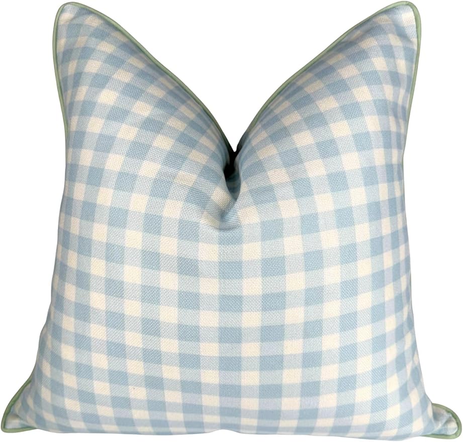 Jillien Harbor “The Charlie” Decorative Pillow Cover – Blue and White Accent Pillow Cover with Gingham-Inspired Design – Grandmillennial Home Decor, 20" x 20"