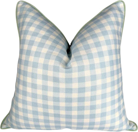 Jillien Harbor “The Charlie” Decorative Pillow Cover – Blue and White Accent Pillow Cover with Gingham-Inspired Design – Grandmillennial Home Decor, 20" x 20"