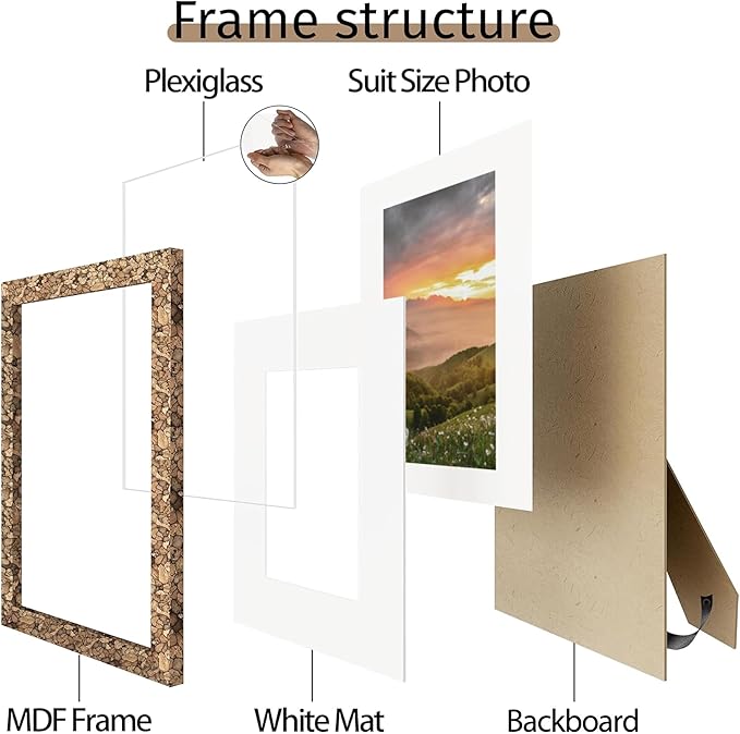 Picrit 11x14 Farmhouse Stone Spotted Picture Frame Set of 12, Display 8x10 with Mat or 11 x 14 without Mat, Country Photo Frames for Wall Mounting or Table Top Display, Rustic Brown