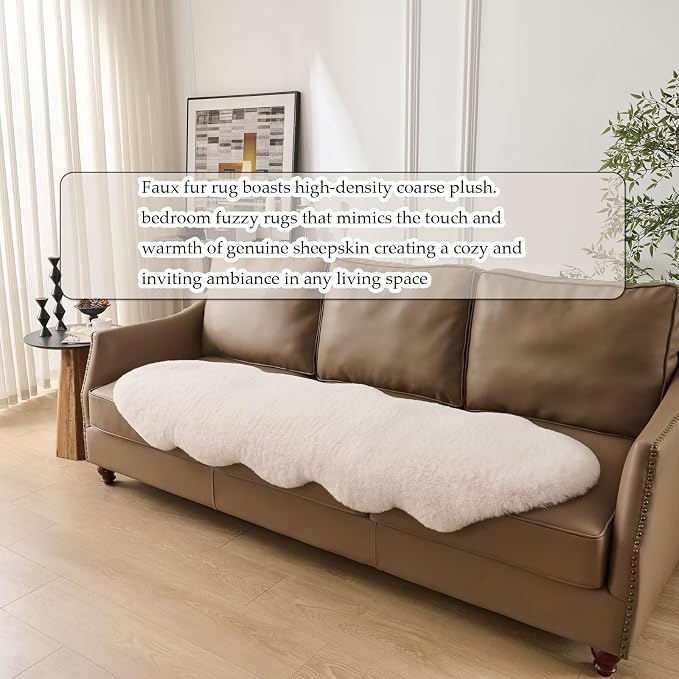 1700GSM Fuzzy Faux Sheepskin Fur Area Rug,Extra Soft Faux Fur Mat,Fluffy Shaggy Fur Rug for Bedroom Living Bedside Rug Room Decor-Ivory White, 4 x 6 ft