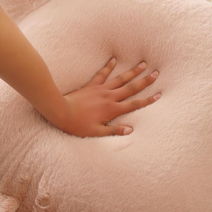 Soft Reading Pillow for Bed with Arms,Middle,Light Pink,Faux Fur | 17" Backrest with Arms for Gaming & Lounging,Oeko-TEX Certified Plush Back Pillow for Teens Room