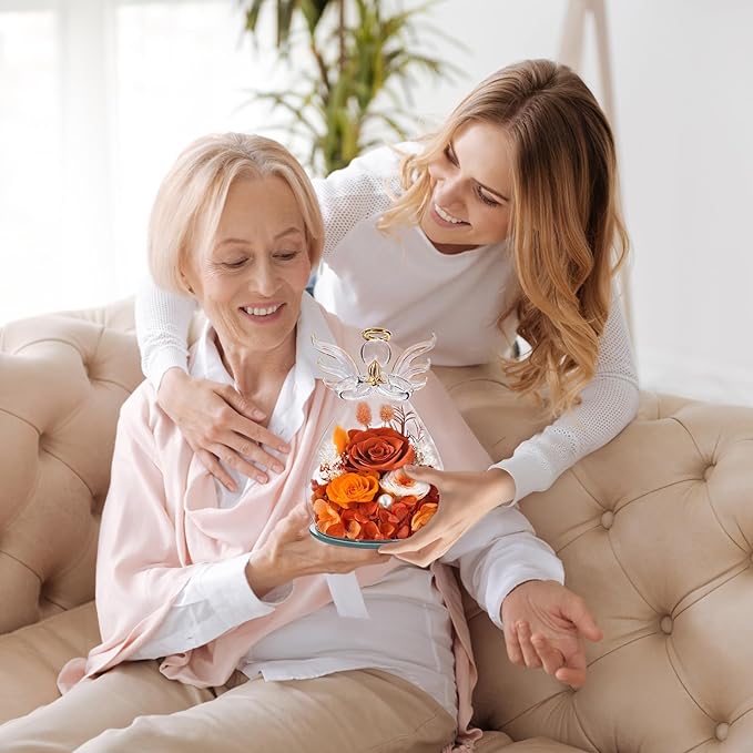 Bessol Gifts for Mom Birthday Flowers for Women Mothers Day Flowers for Delivery Preserved Roses Forever Flower in Glass Angel Figurines Fresh Eternal Rose for Grandma Wife Sister Daughter Friends
