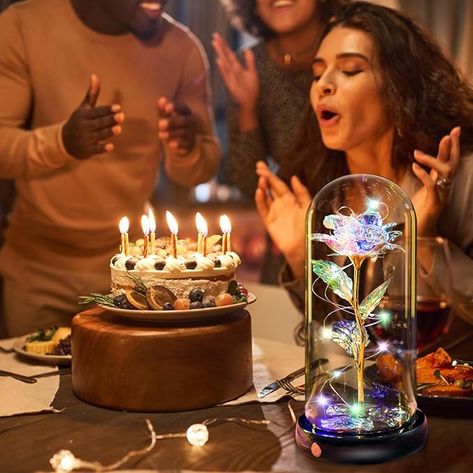 Mothers Day Flowers Gifts for Mom Women Birthday Gift, Rechargeable Galaxy Glass Rose in Glass Dome Forever Crystal Rose Anniversary Mother's Day Roses Gifts for Daughter Wife Women Grandma Rainbow