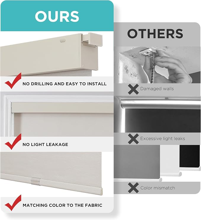 Joydeco No Drill Blackout Shades, Free-Stop Cordless Roller Shades, UV Protection, Thermal Insulated Blinds for Indoor Windows, Easy Install Window Blinds for Home and Office (Beige, Custom Size)
