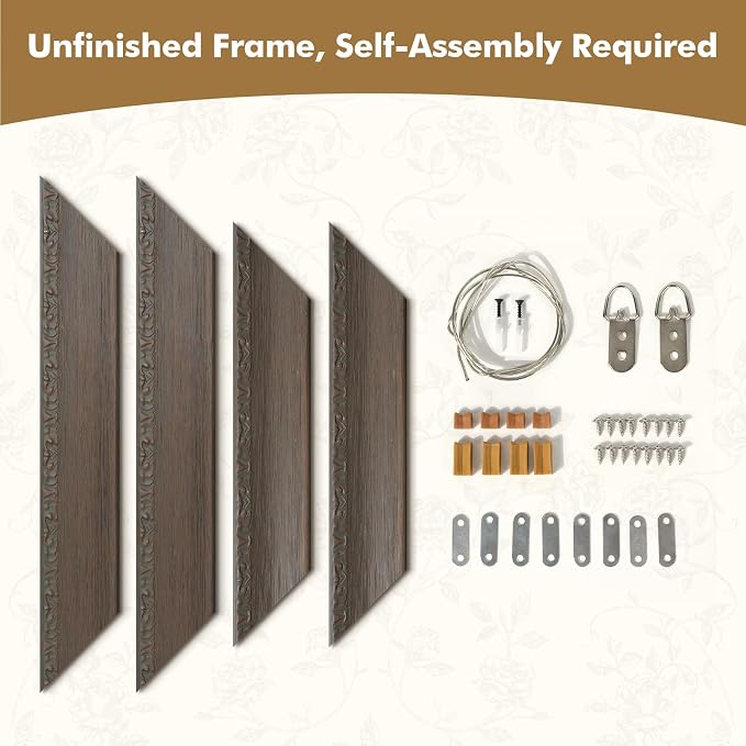 Solid Wood Canvas Frame for 18x24 Vintage Wall Art Prints, 3.3" DIY Plein Air Ornate Frame for French Countryside Still Life Paintings, Hallway Entryway Fireplace Decor, No Glass & Back (Gray)