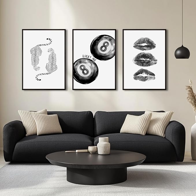 Trendy Leopard Wall Art Cheetah Canvas Prints Black 8 Ball Wall Decor Preppy Aesthetic Poster Lucky Leopard Pictures Funky Painting Retro Kiss Artwork for Bedroom Living Room 16x24x3 Inch Unframed