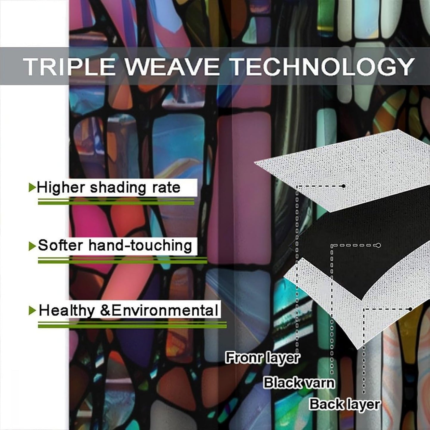 Stained Glass Curtains,Vintage Colorful Abstract Art Home Decor Drapes for Bedroom Living Room Kitchen Window Treatment 2 Panels Set Total Size 72" W X 63" L Inch