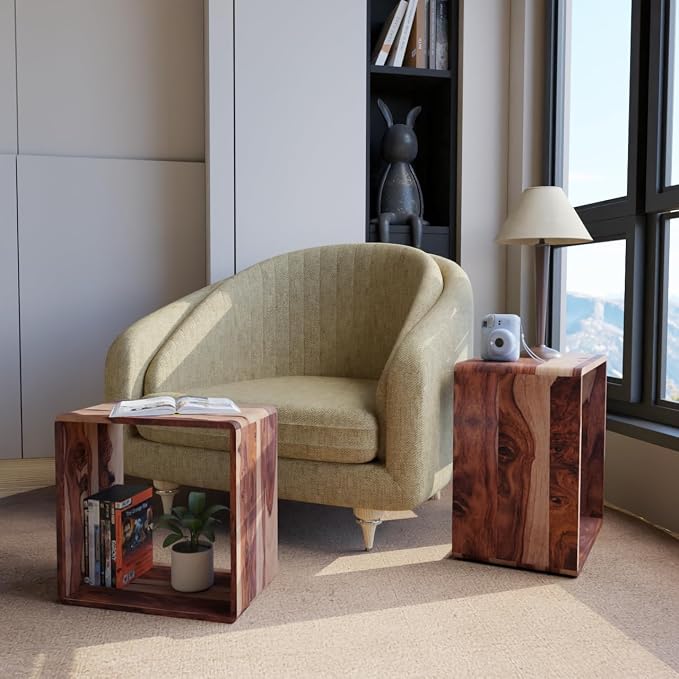 Relso Cascade Nesting Tables for Living Room with Premium Sheesham Wood Construction | Nesting End Tables with Smooth Curved Edges for Safety and Sophistication | Solid Wood Nesting Tables Set of 2