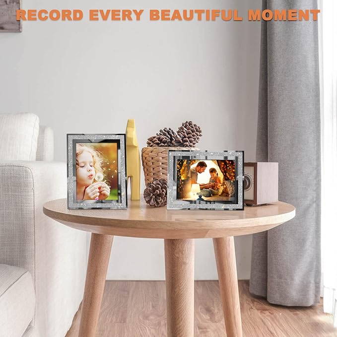IZIDDO 4x6 Picture Frames Set of 2, Glitter Glass Photo Frame for Tabletop Display, Gifts Picture Frame, Horizontally or Vertically
