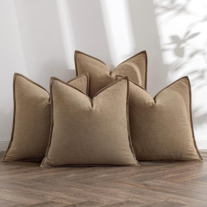 MIULEE Khaki Linen Pillow Covers Pack of 4 Decorative Natural Solid Throw Pillow Covers Soft Accent Boho Farmhouse Couch Pillowcases Modern Spring Home Decors for Living Room Bed Sofa 24x24 Inch