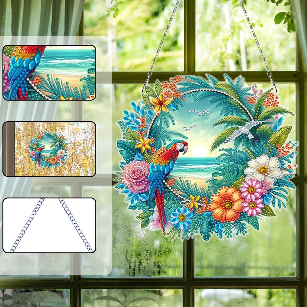 Flowers Hummingbird Diamond Art Kits,5D Diamond Hanging Ornament Kits,DIY Special Shaped Diamond Dot Kits,Home Porch Crystal Hanging Pendant Ornament (Colorful3)