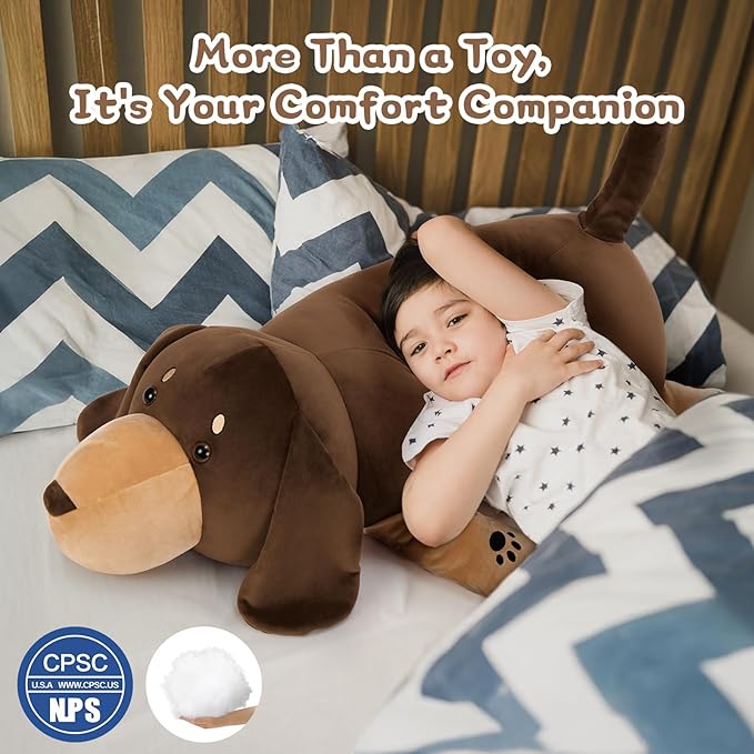 Tezituor Giant Dachshund Plush Pillow, 35.5" Soft Weiner Dog Stuffed Animal Hugging Dog Body Pillow Plushies for Kids Adults Christmas Birthday Gifts