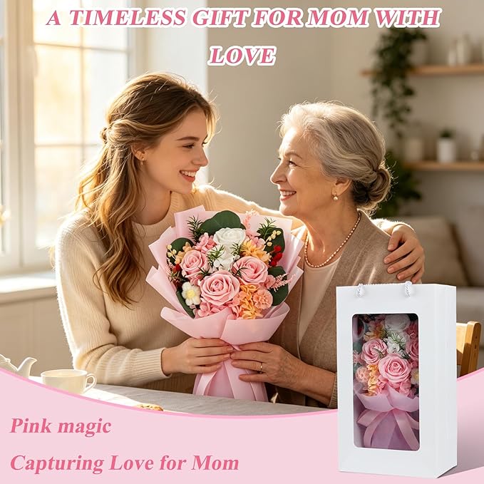 Flowers for Delivery, Preserved Flowers Bouquets – 4 Eternal Pink Roses that Last 2-3 Years,Gift for Mom Grandma Wife on Mother's Day,Forever Flowers for Birthday Valentines Anniversary Home Decor