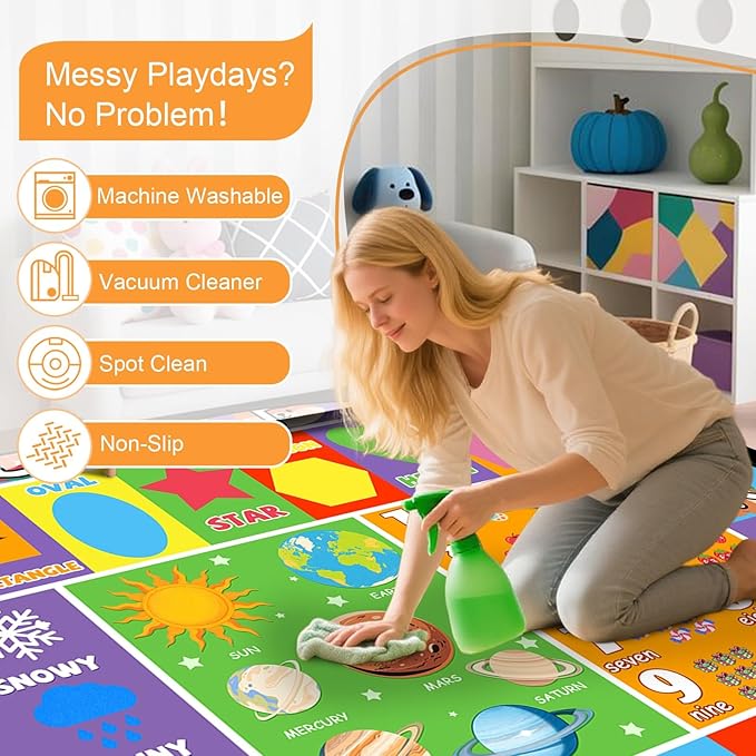 Kid Rug 9x12 Feet, Alphabet Rug for Classroom Educational ABC Rugs for Kids Playroom Preschool Nursery Bedroom Living Room Toddler Room Decor Mat