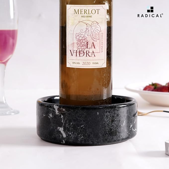 Radicaln Marble Wine Coasters 5.5" Inches Black Bottle Coasters for Home Bar, Ideal Absorbent Cork Holder for Champagne Bottle & Dining Room