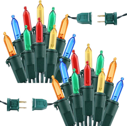 Brizled Christmas Lights Multicolor, 2 Pack 33ft 100 LED Christmas Tree Lights, 120V UL Certified Connectable Xmas String Light Indoor Outdoor Mini Light Set for Xmas Tree Party Garden Porch Decor