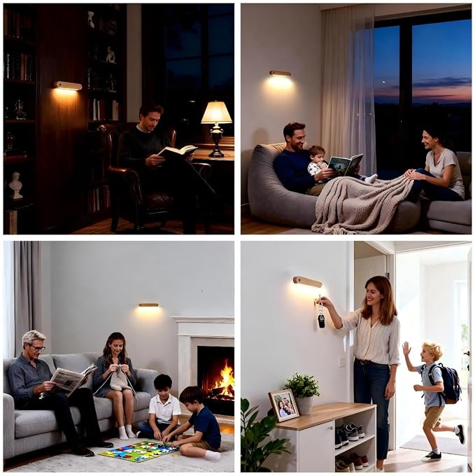 Wooden Motion Sensor Wall Light Magnetic Rechargeable Hallway 2-Pack | Night light warm LED glow, USB C, Detachable design, Tool-free mounting for closets, stairs, cabinets, entryways, home