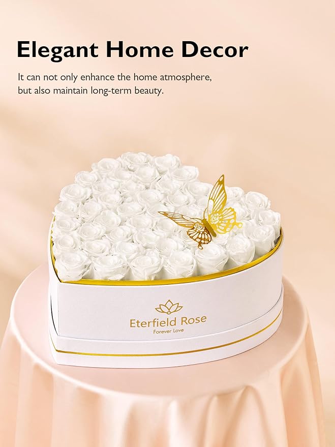 Eterfield 47 Forever Flowers in Heart Shape Box, Preserved Roses That Last a Year Preserved Flowers Birthday Gifts for Her Mom Women Wife Anniversary Valentines Day Mothers Day Christmas, White