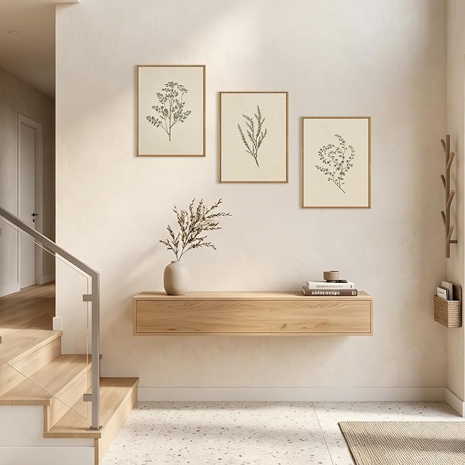 ANHUIB Neutral Beige Floral Canvas Wall Art Large Cream Botanical Wall Decor Vintage Minimalist Modern Paintings 24x36 Inch Set of 3 for Living Room Dining Room Bedroom