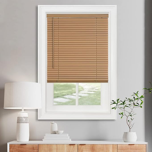 Cordless Light Filtering Mini Blind - 23 Inch Width, 64 Inch Length, 1" Slat Size - Woodtone - Cordless GII Morningstar Horizontal Windows Blinds for Interior by Achim Home Decor